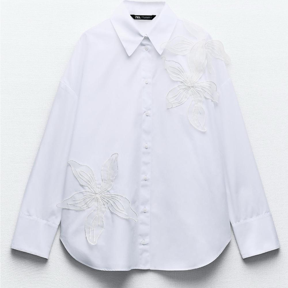 Zara White Shirt with Beautiful Floral Embroidery